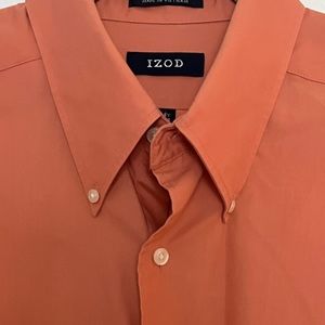 Men’s Coral color Izod dress shirt silky poplin Easy Care 16.5 34/36 Large